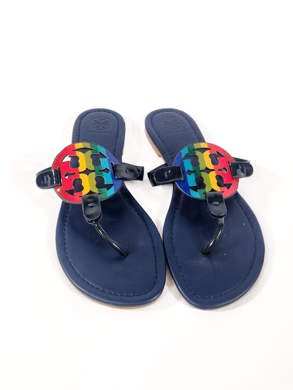 Tory Burch Blue Rainbow Logo Sandals Size 7